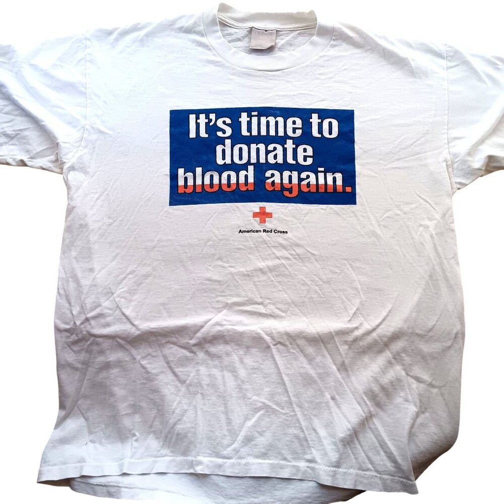 XL Vintage T-shirt Single Stitch American Red Cross Donate Blood Again Oneita